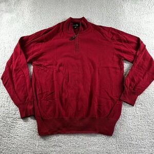 Orvis Sweater Mens‎ Medium Red 1/4 Zip Cotton Silk Cashmere Office Work Minimal